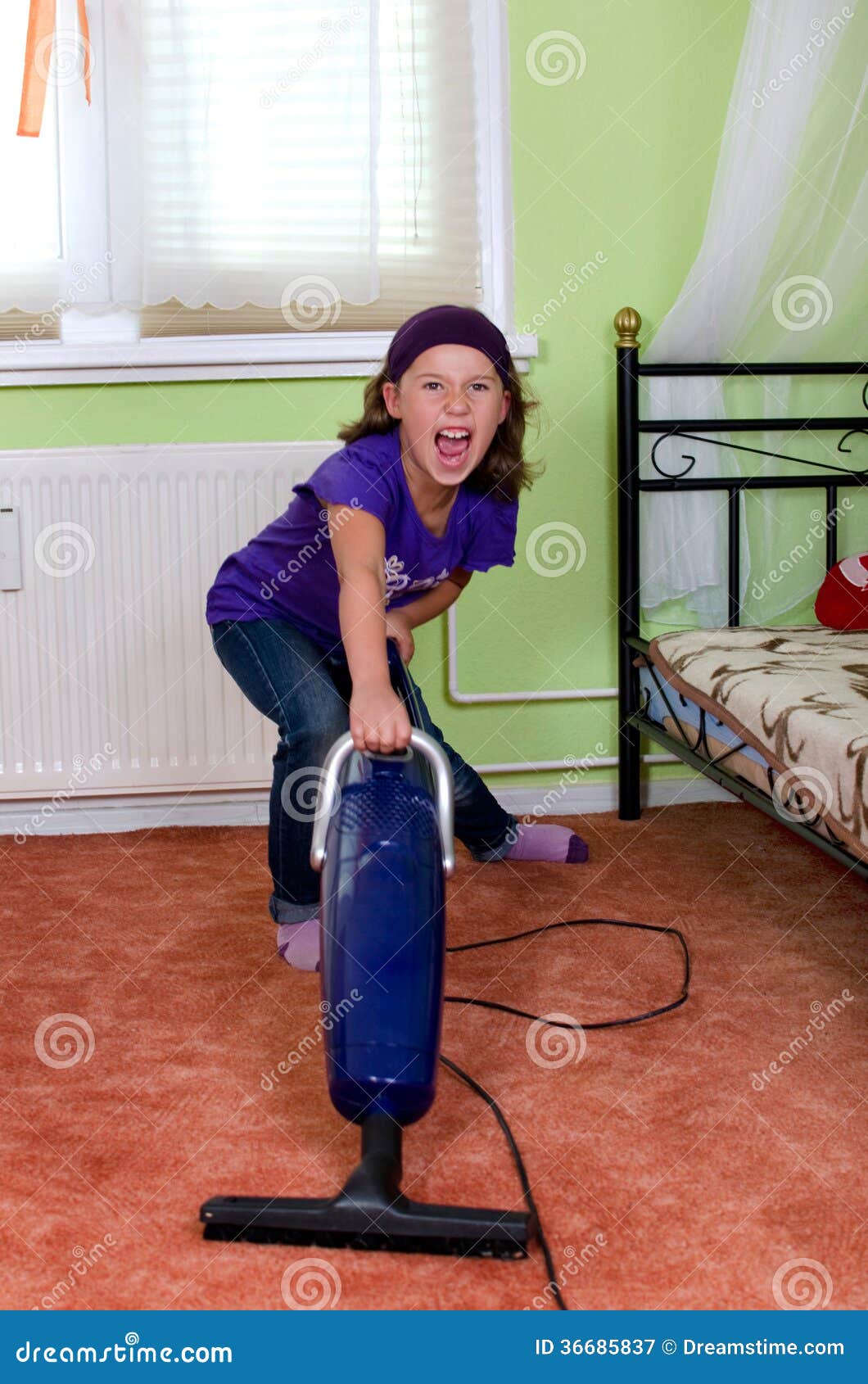 Girl vacuuming stock image. Image of kids, caucasian 36685837
