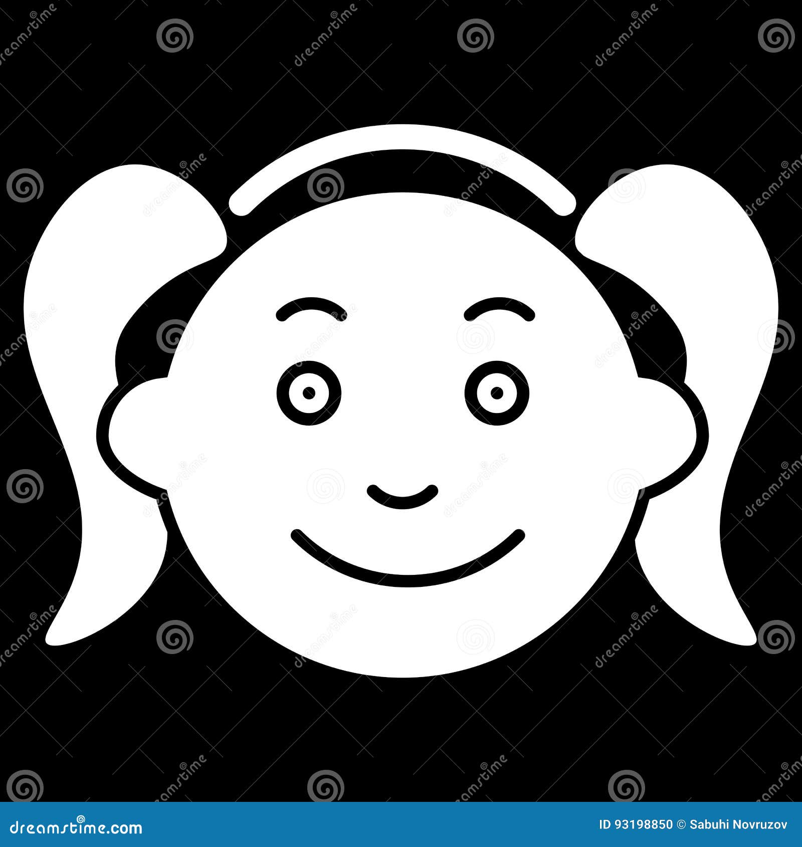 Girl Vector Icon. Black and White Funny Little Girl Face Illustration ...