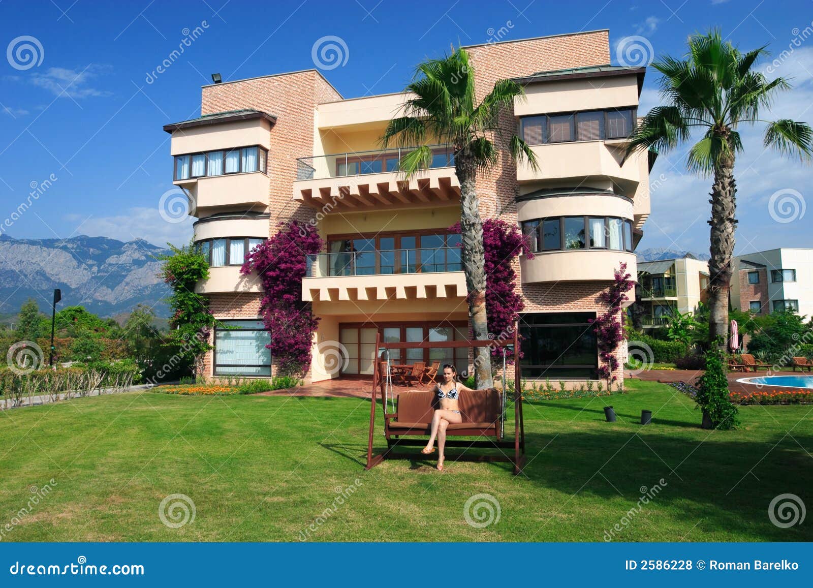 Girl on villa stock photo. Image of leisure, strip, mansion 2586228