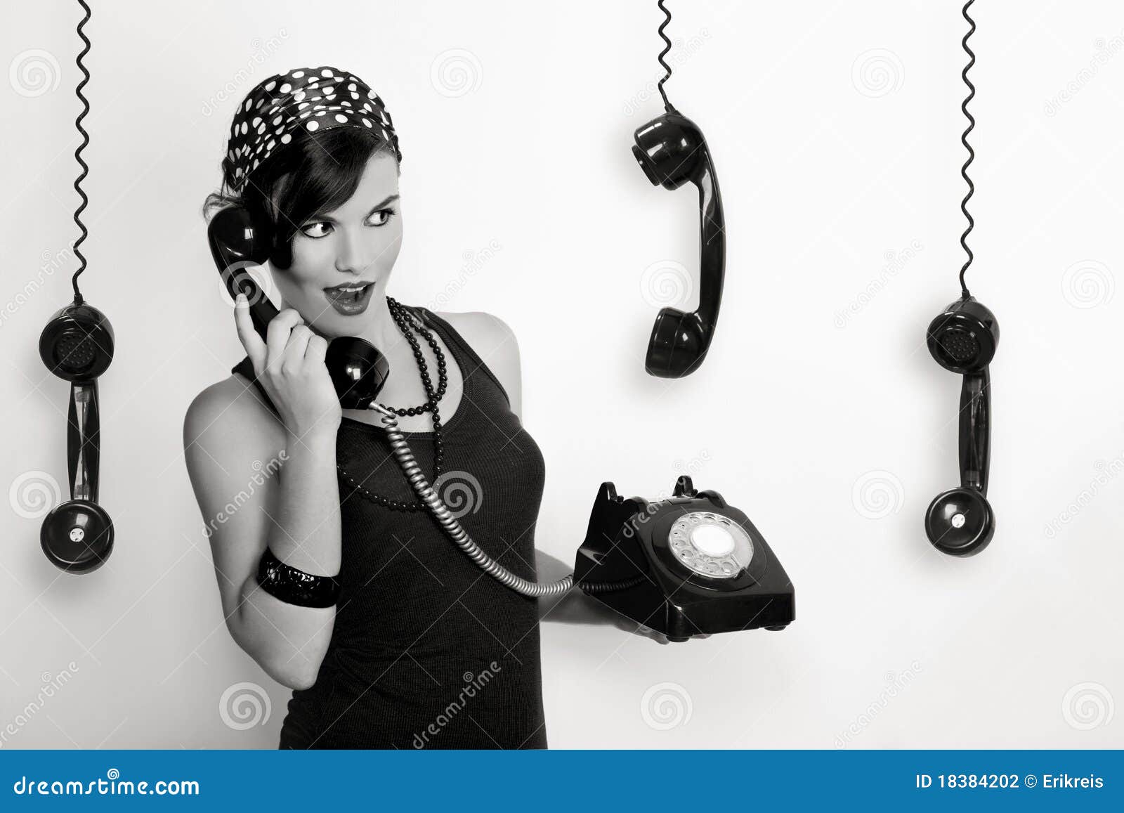 Girl with a vintage phone stock photo. Image of people 18384202