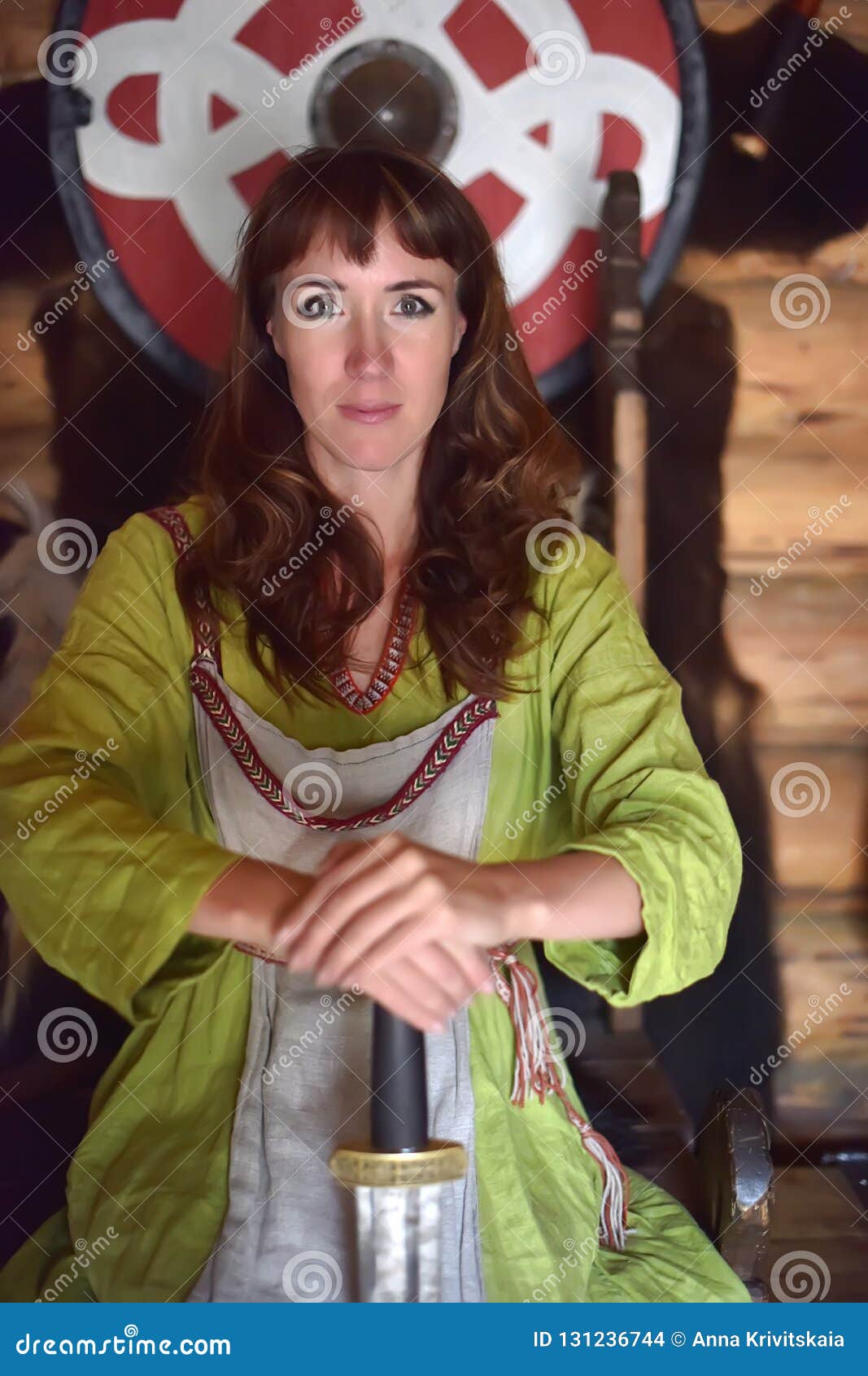 Girl in Vintage Viking Clothing with a Sword Stock Photo - Image of ...