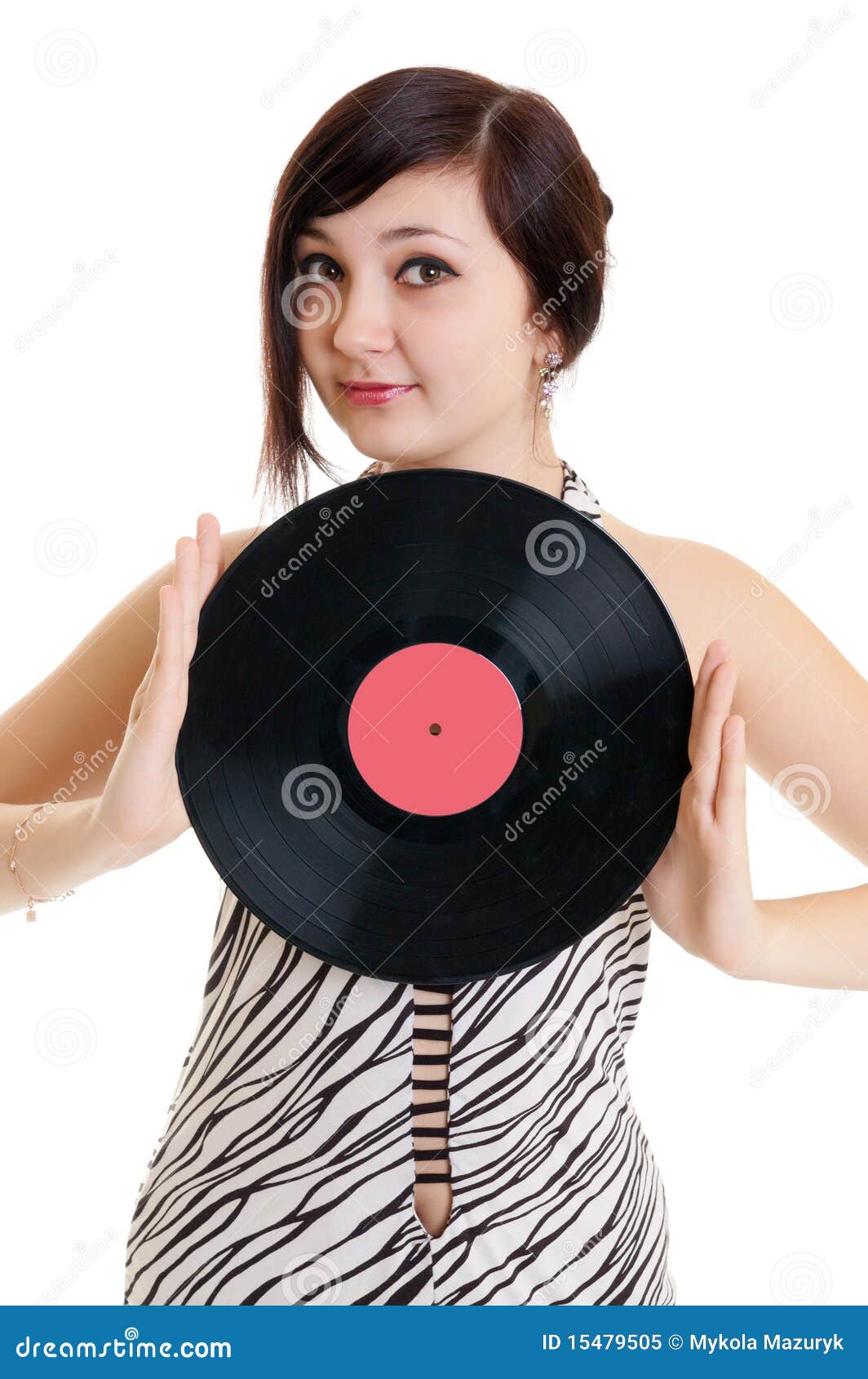 Girl with vinyl stock image. Image of club, disco, plates 15479505
