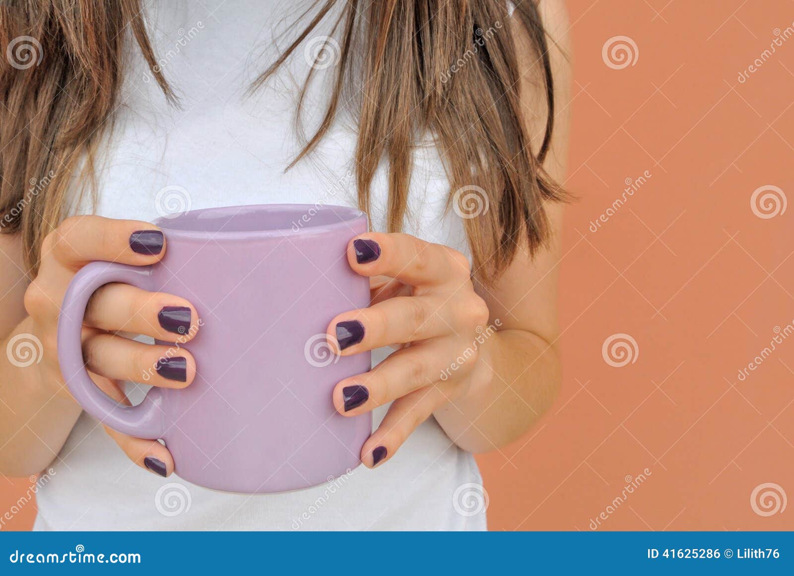 A Girl with a violet mug coffee