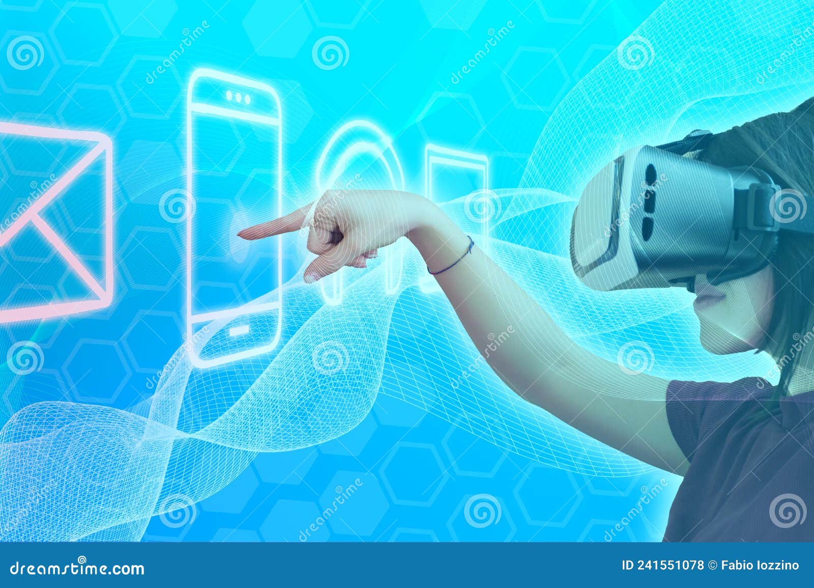 Girl with Virtual Reality Visor Exploring Metaverse Stock Photo Image
