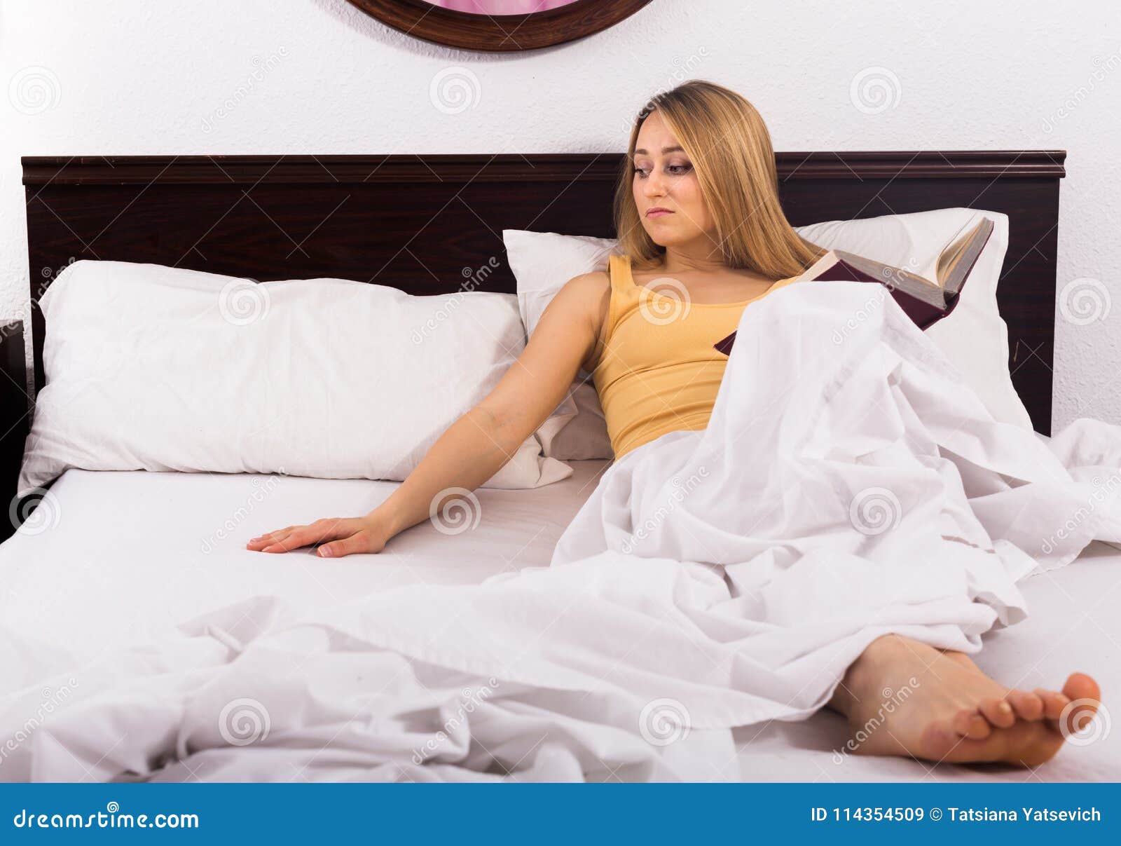 Girl Waiting For Her Husband Alone On Bed Stock Image Image Of Face