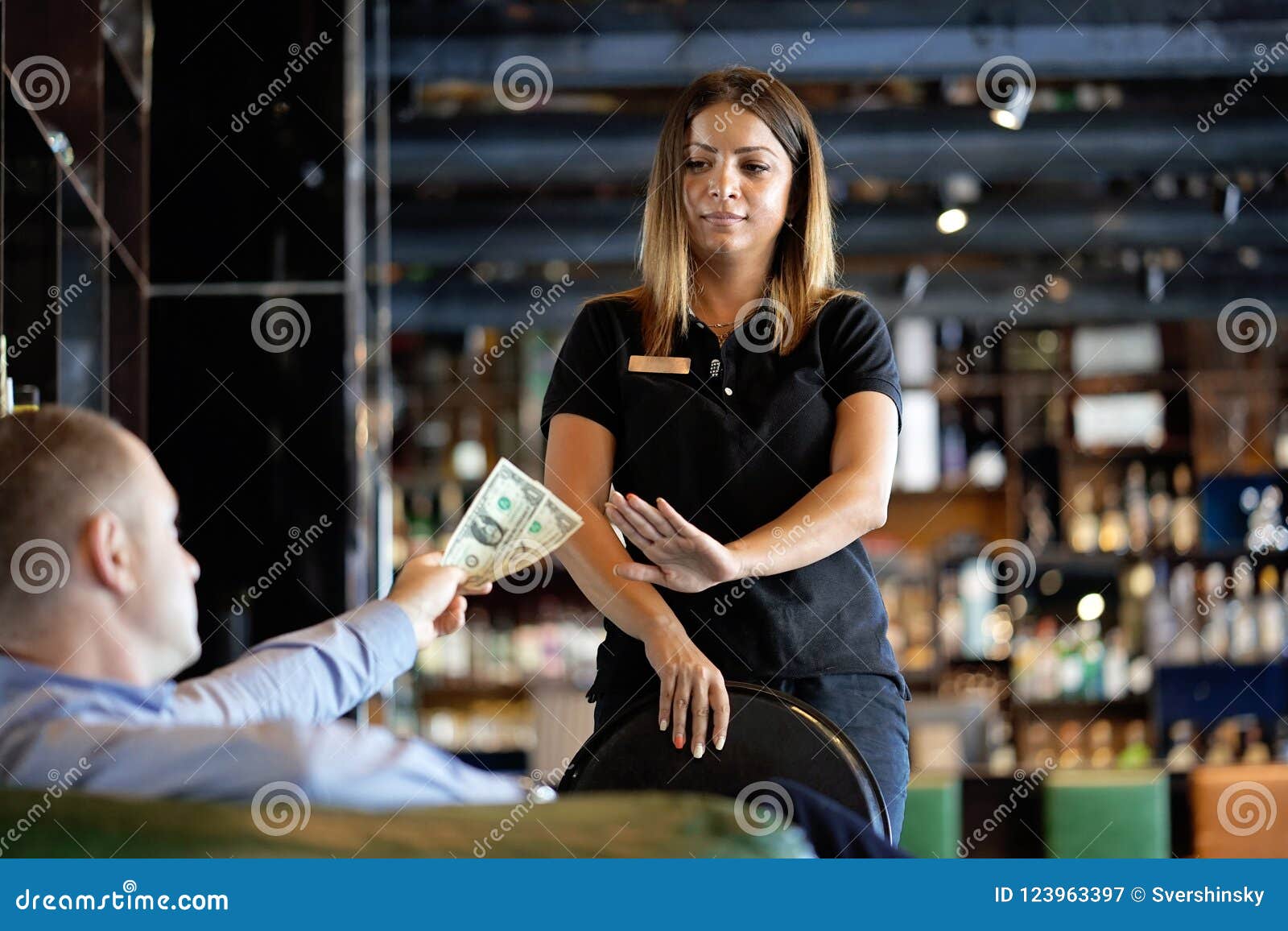 Girl Of The Waitress Gets A Tip Stock Image Image Of Perso