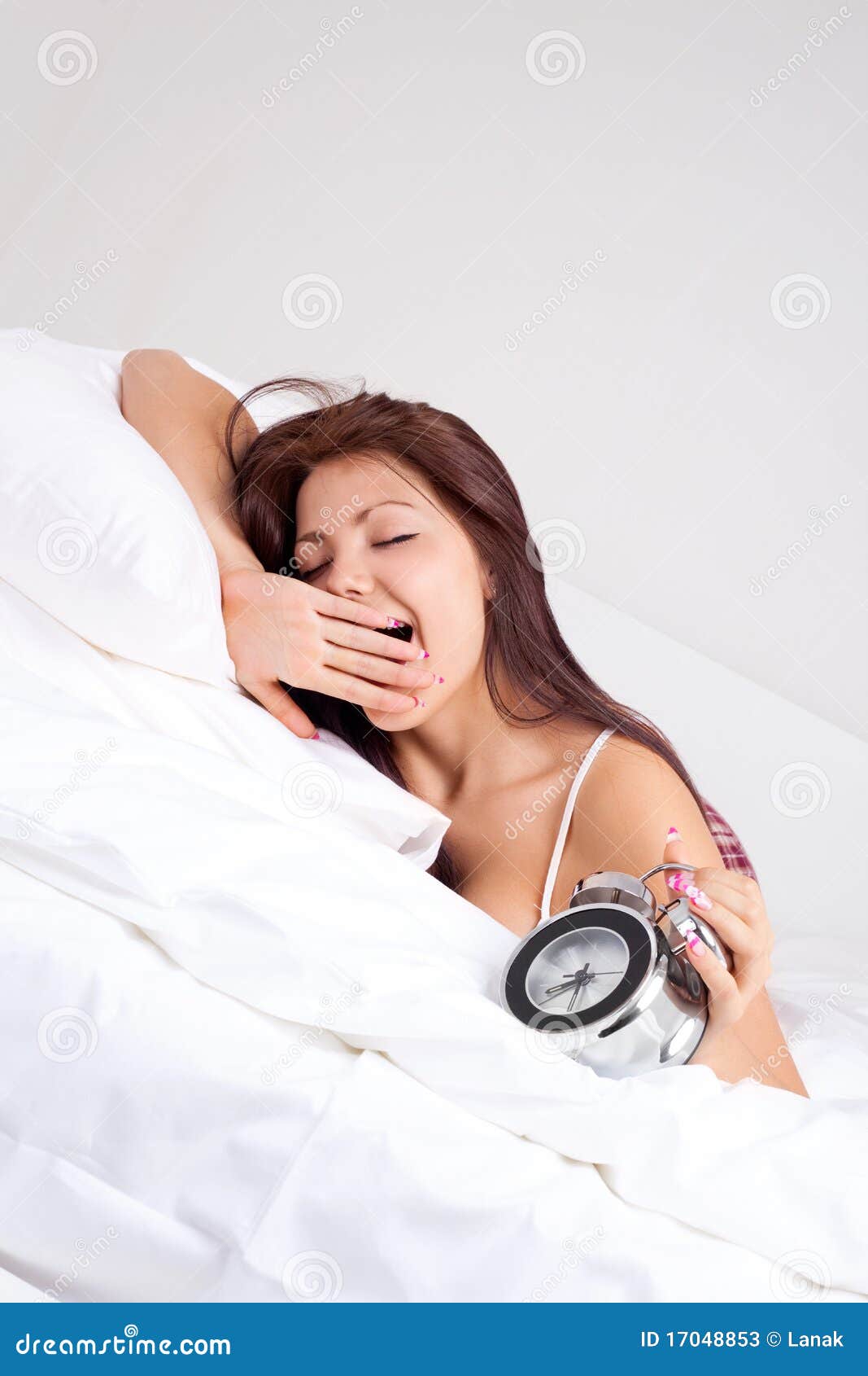 Girl wakes up stock image. Image of clock, positive, cheerful 17048853