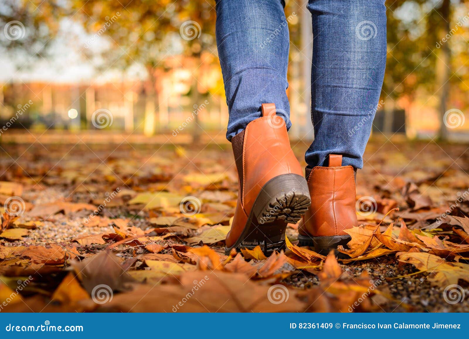 Girl Walking on Autumn Leaves Stock Image Image of exercise, color