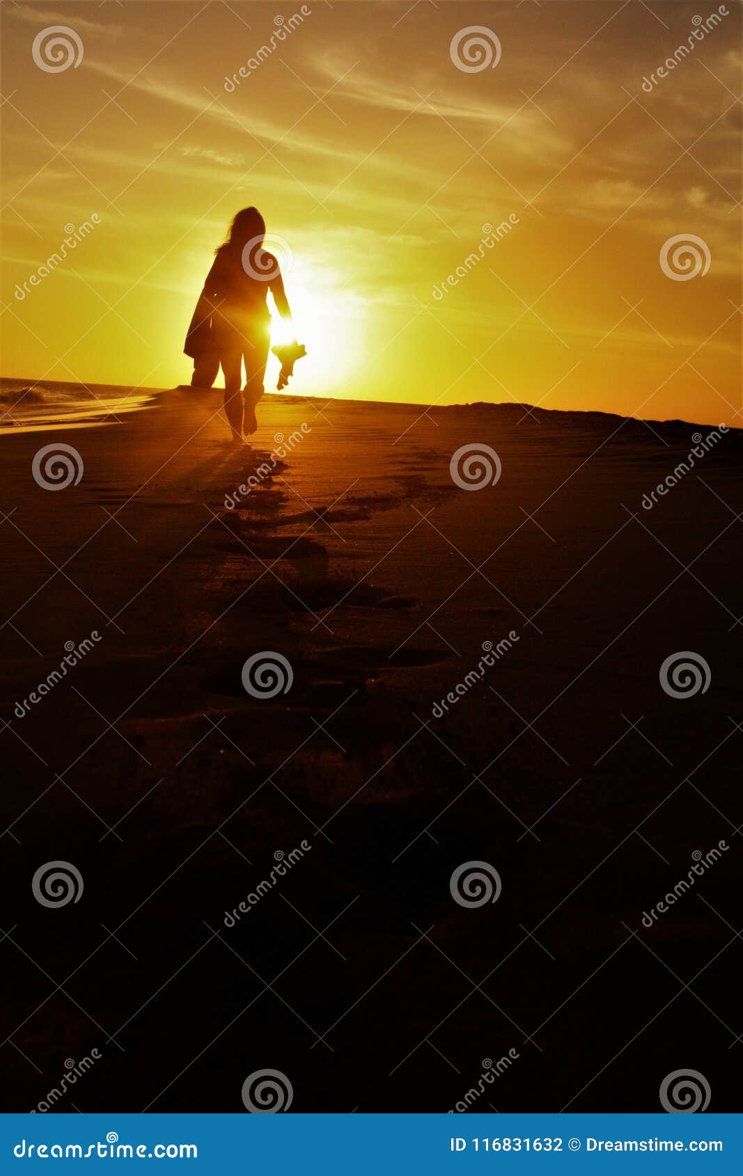 Girl Walking on the Beach in the Sunset Stock Photo Image of