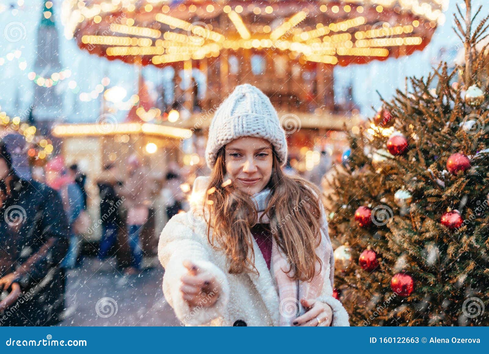 Girl Walking on Christmas Market on Red Square in Moscow Stock Image ...