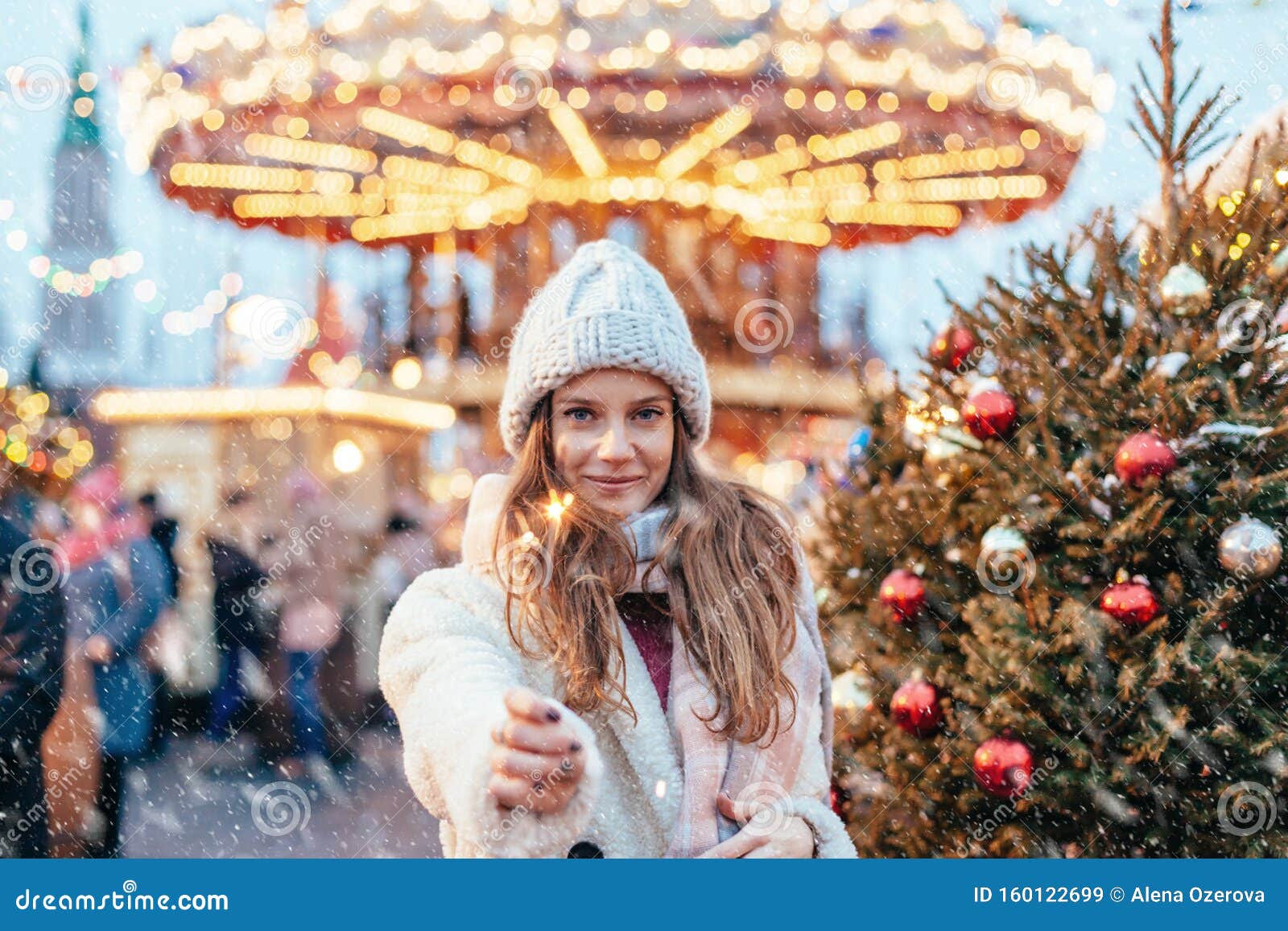 Girl Walking on Christmas Market on Red Square in Moscow Stock Image ...