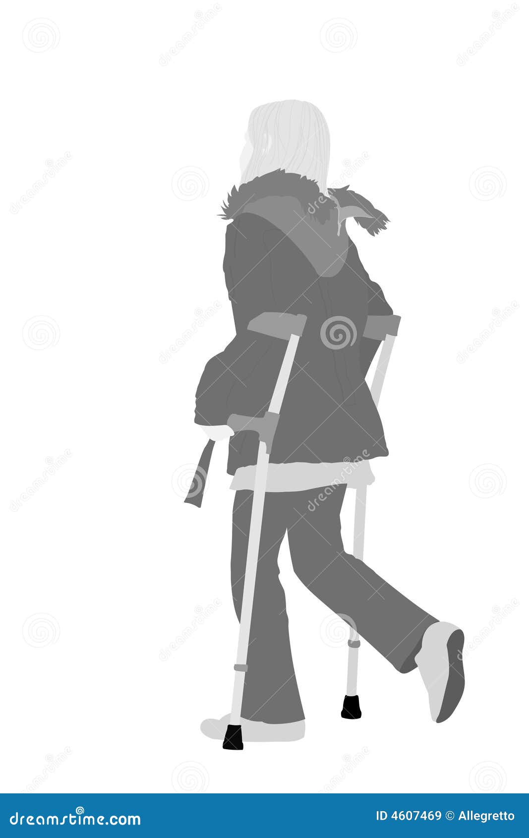 Girl walking with crutches stock illustration. Illustration of ankle