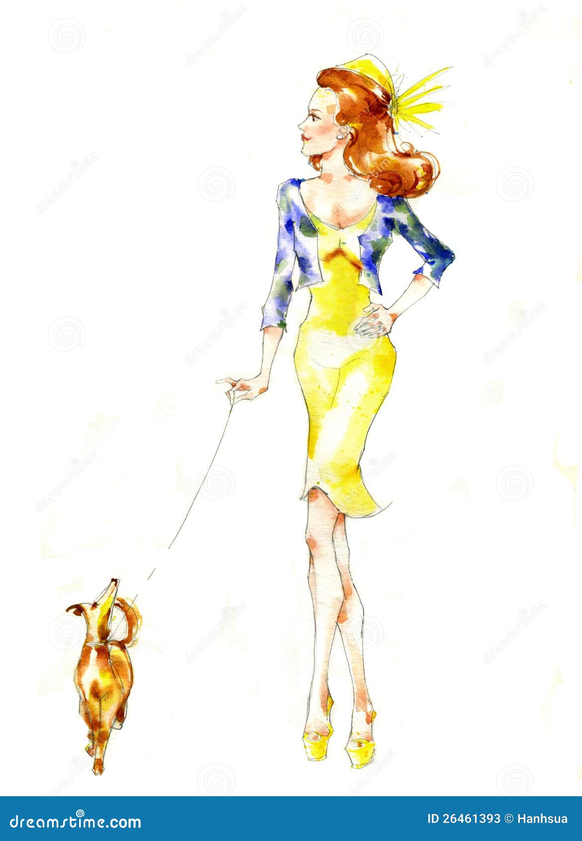 Girl walking with a dog stock illustration. Illustration of drawing ...