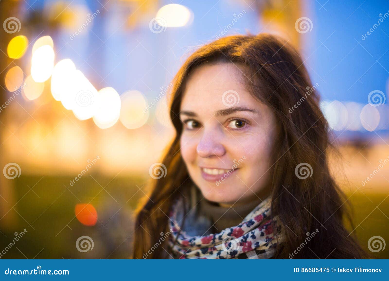 Girl walking on night city stock image. Image of evening - 86685475