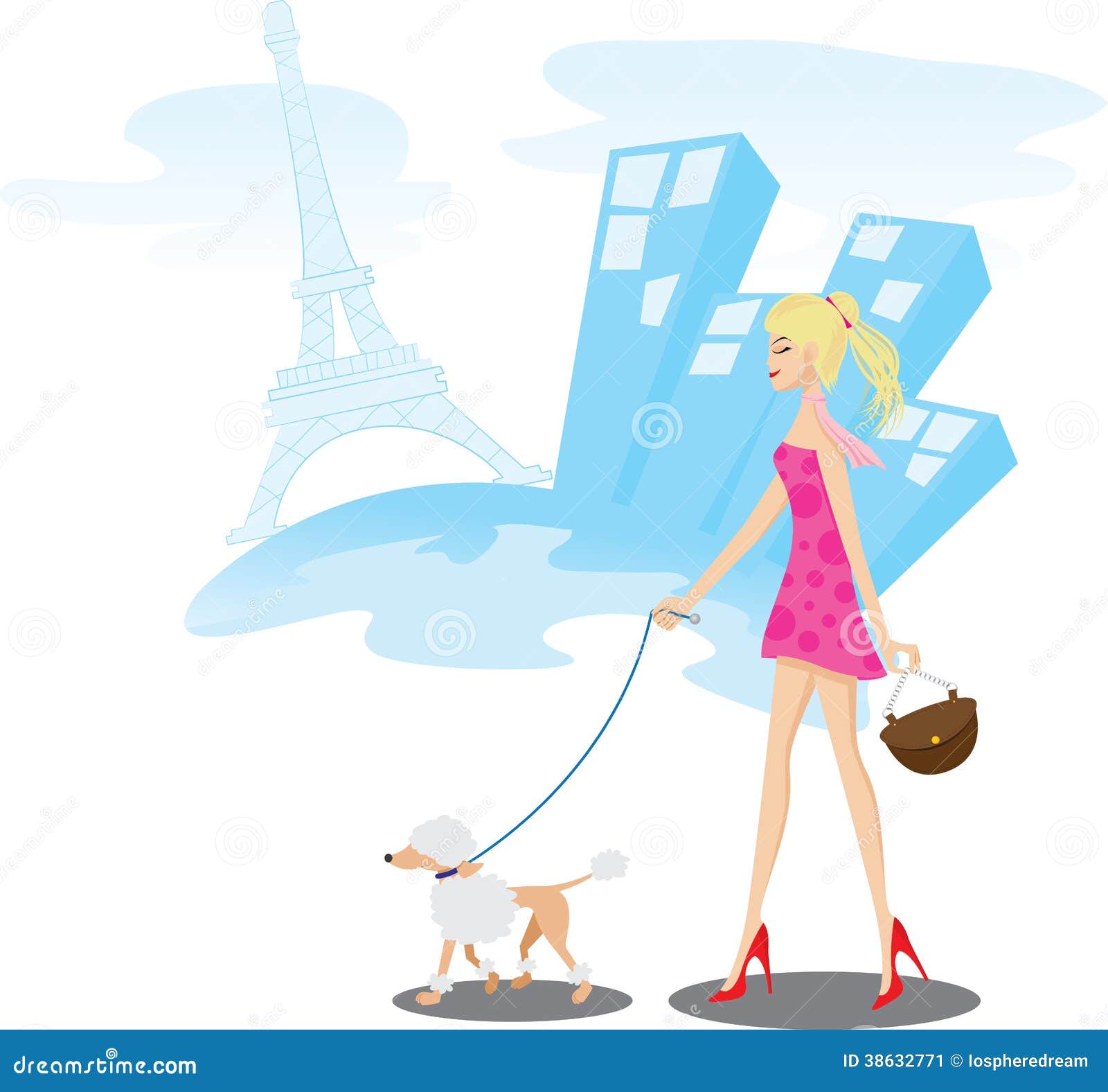 Girl Walking in Paris with Poodle Dog Stock Vector - Illustration of  saunter, lifestyle: 38632771