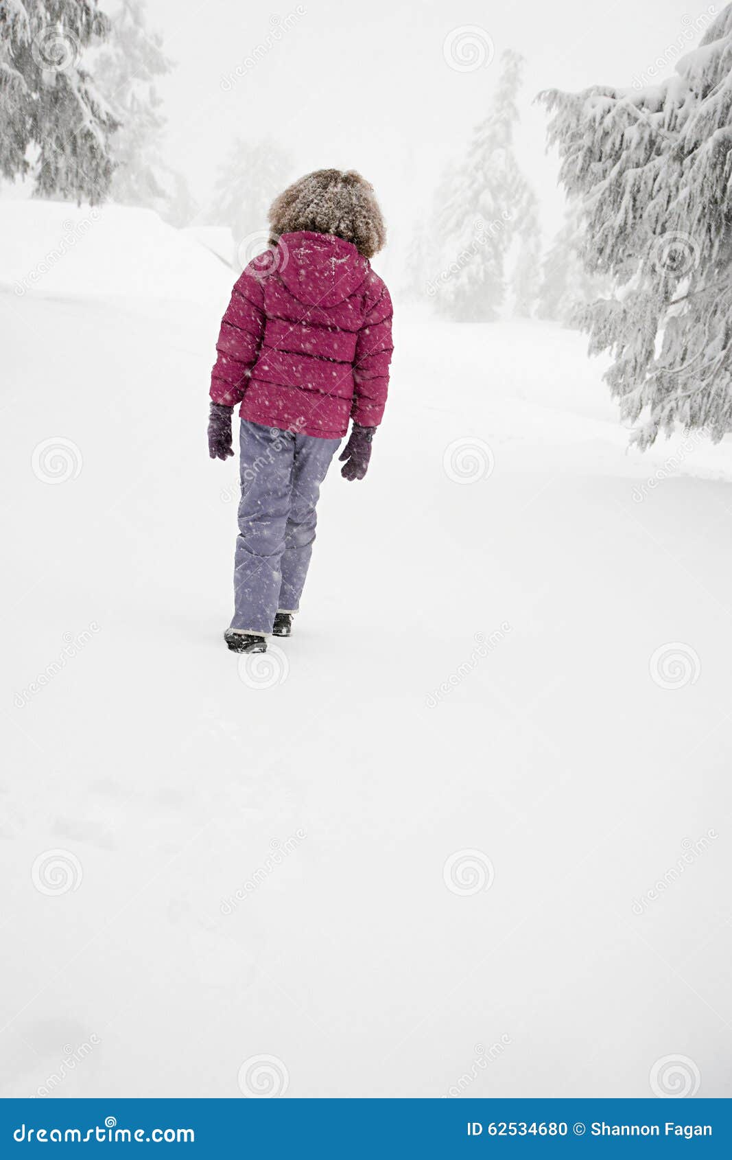 Girl walking in the snow stock photo. Image of child - 62534680