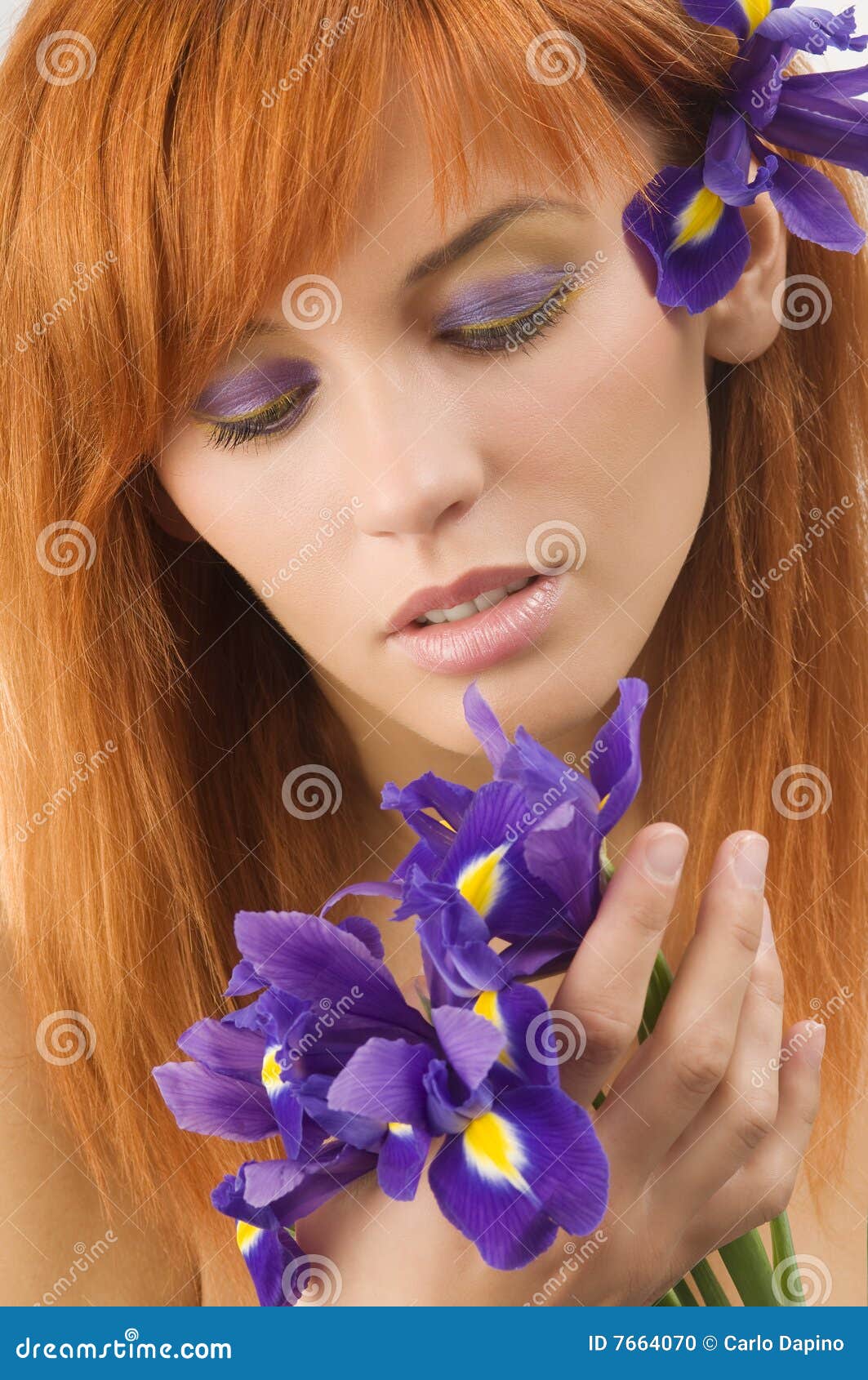 Girl watching flower stock photo. Image of girl, head 7664070