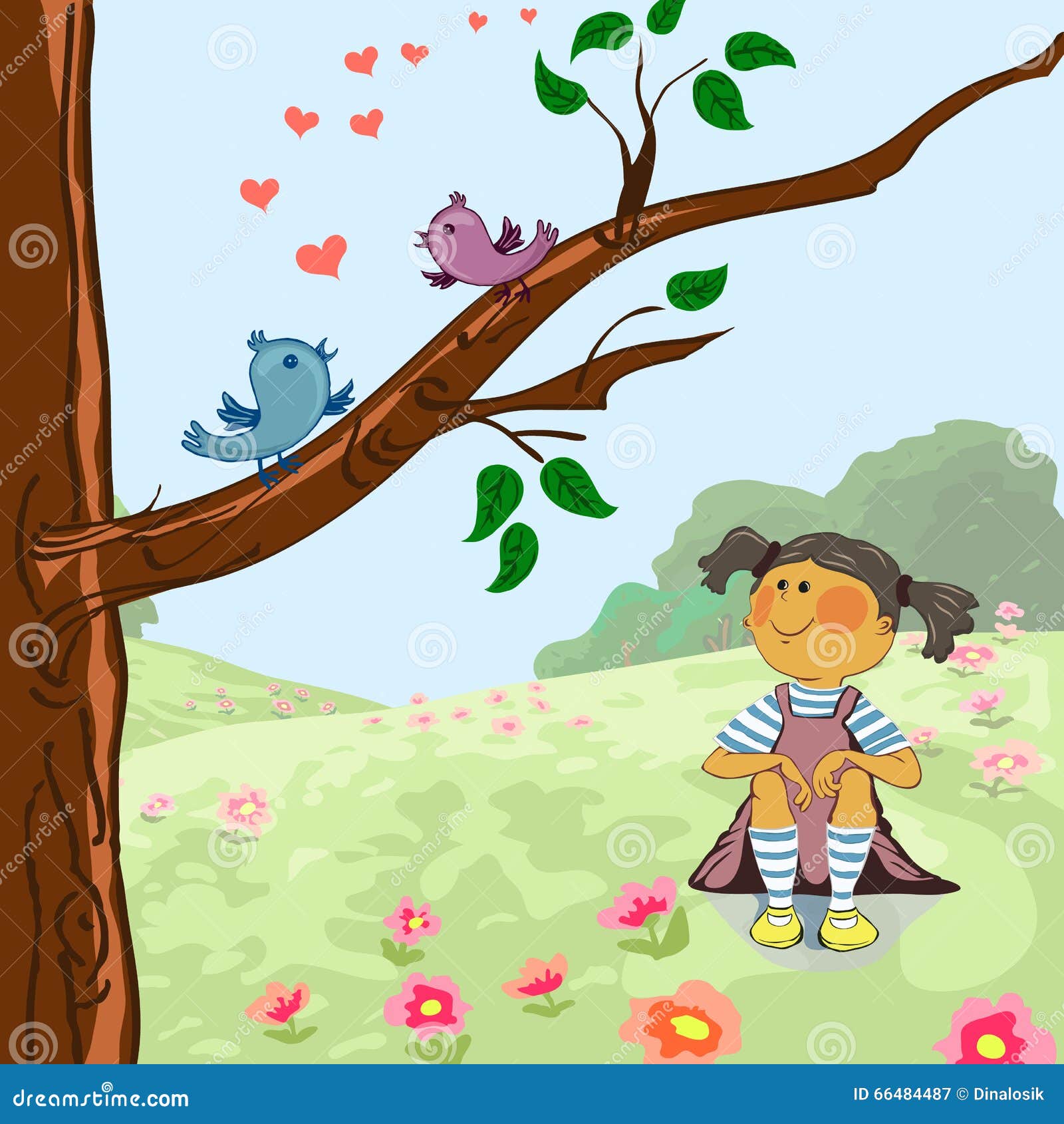 Girl Watching People in Love Birds Stock Illustration ...