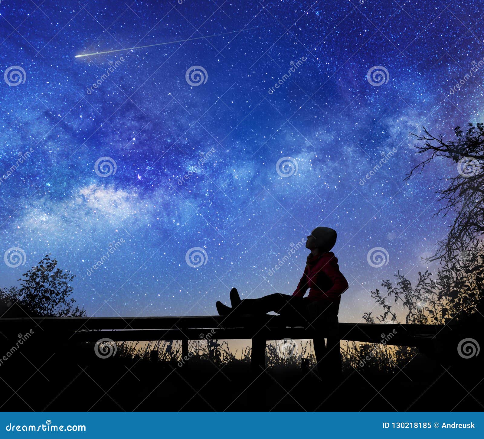 Girl Watching The Stars In Night Sky Stock Image Image Of