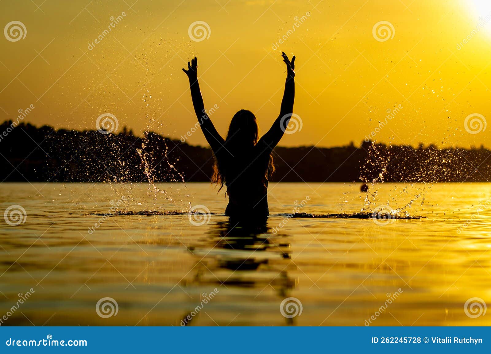 Girl in the Water at Sunset Stock Photo Image of nature, female