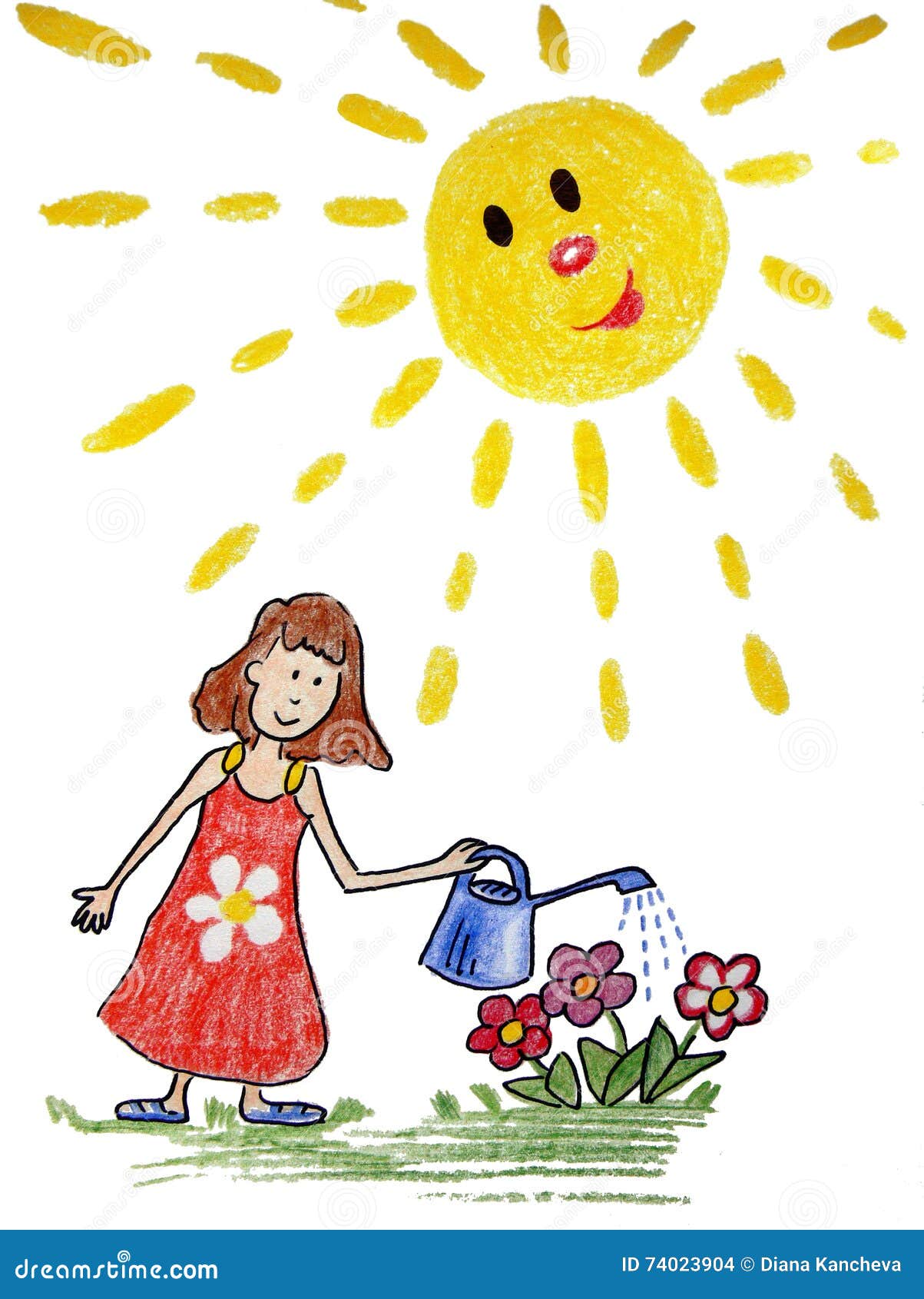 Girl Watering Flowers With Water Can Stock Illustration - Illustration of  graphic, inculcate: 74023904