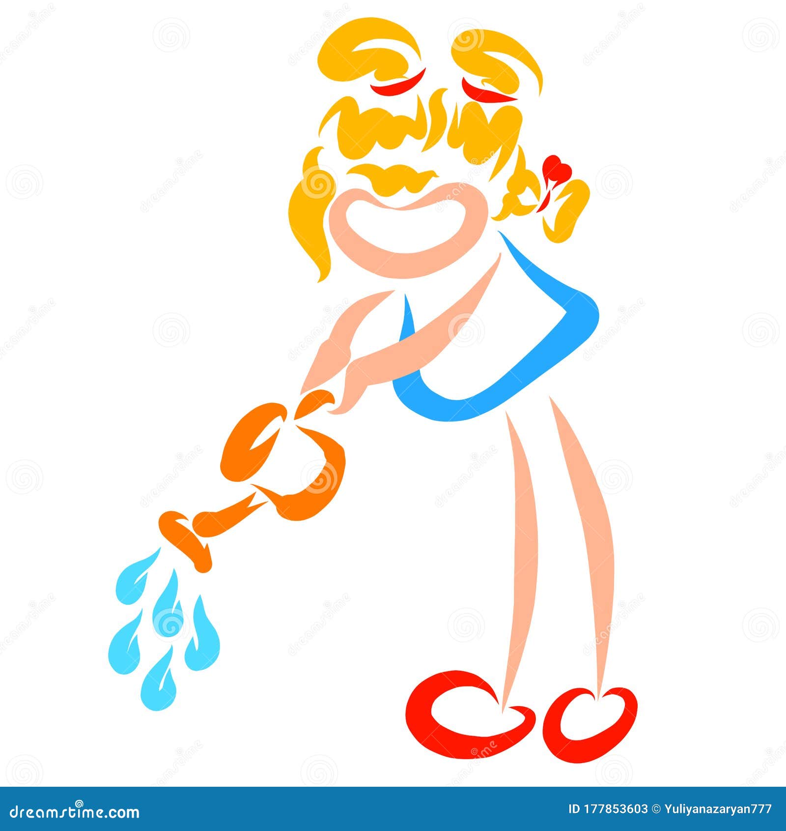 Girl Watering Something from a Watering Can Stock Illustration ...