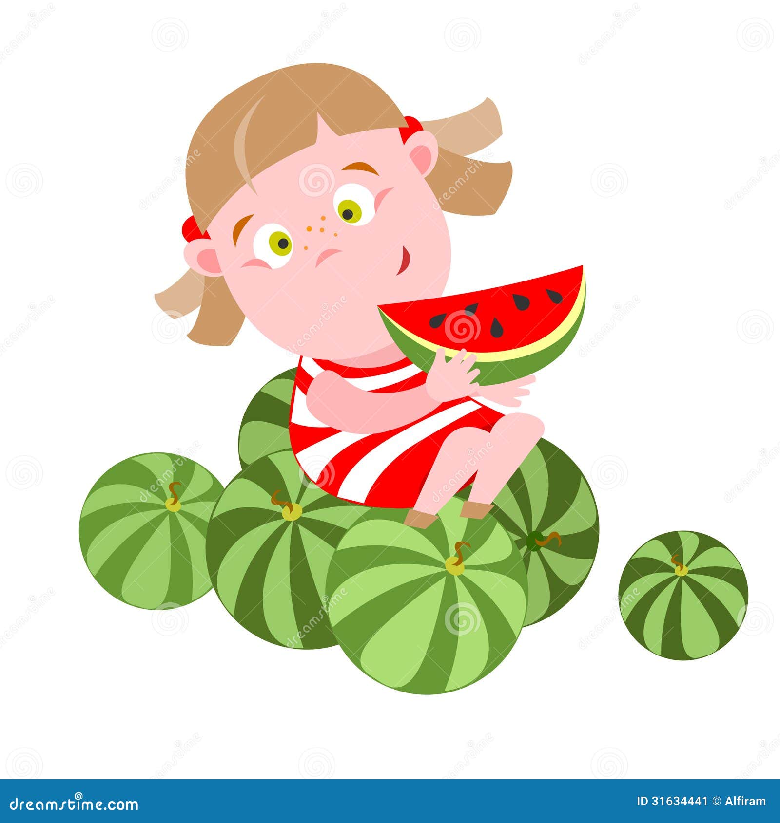 Girl with watermelon stock vector. Illustration of eating 31634441