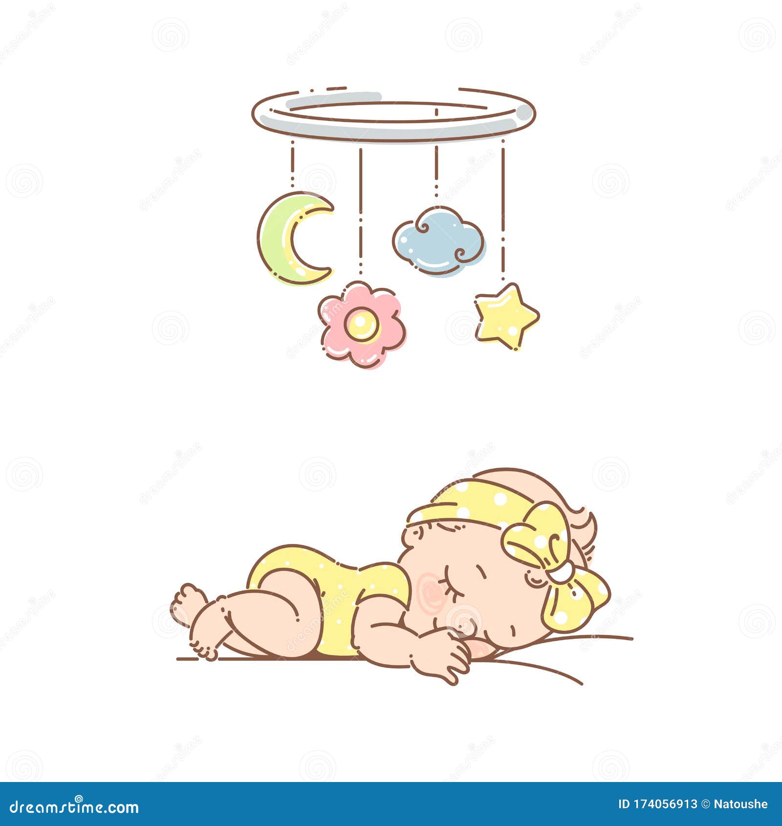 Little Baby Girl Sleep Under Mobile Toy. Stock Vector - Illustration of cute,  cartoon: 174056913