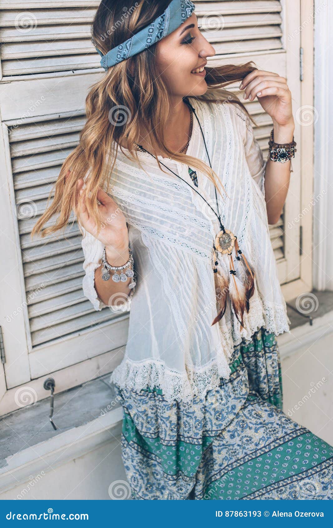 Girl Wearing Boho Chic Clothing Stock Image bohemian, gorgeous: 87863193