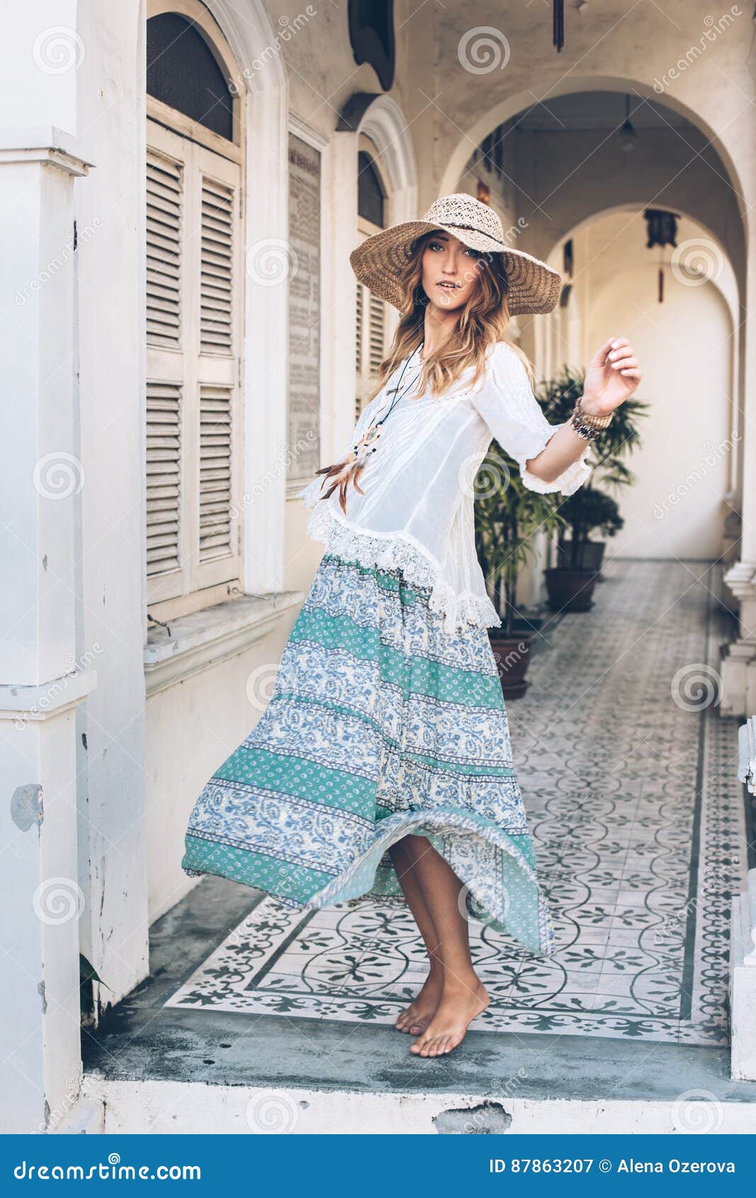 Girl Wearing Boho Chic Clothing Stock Image - Image of blue, maxi