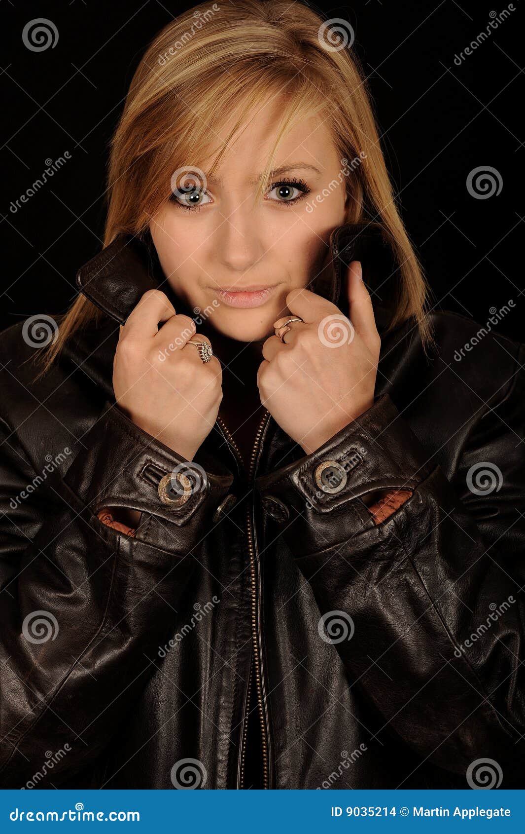 Girl Wearing Leather Jacket Stock Photo Image of stylish, teen 9035214