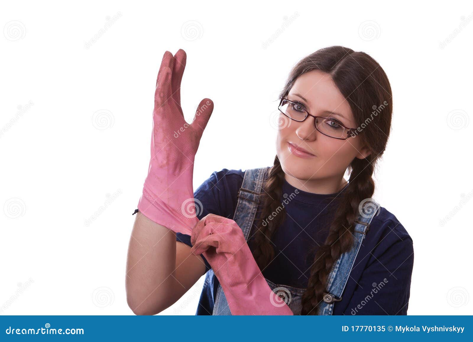 wearing gloves Girl latex