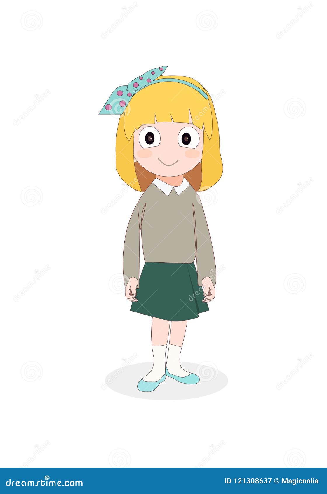 Girl Wearing School Uniform, Cute Cartoon Kid Character. Vector ...