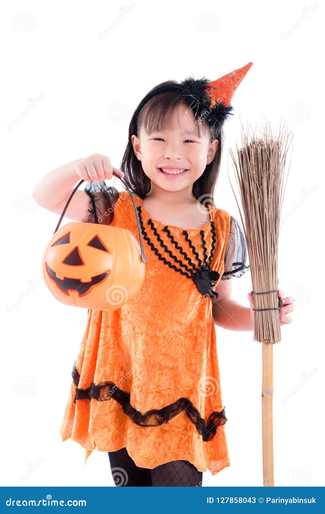 Little Girl With Broom Wearing Witch Costume On Royalty-Free Stock Image ...