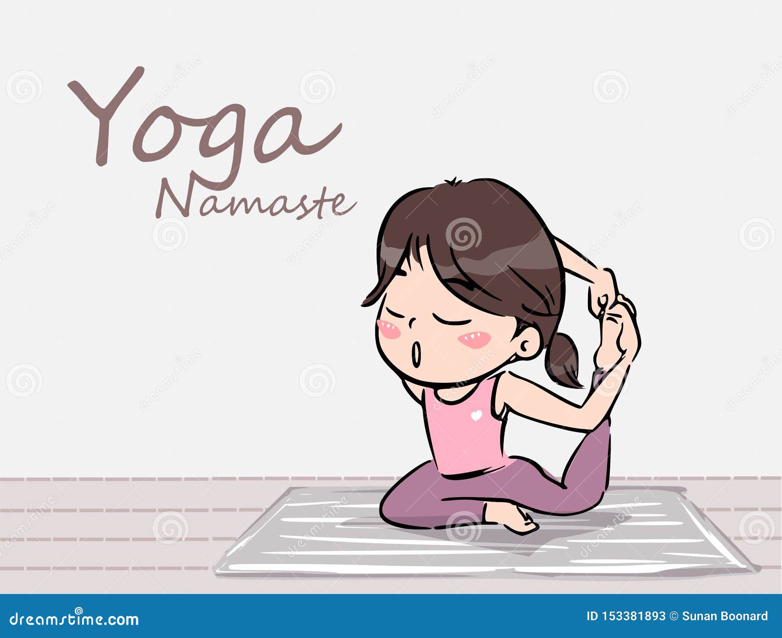 The Cute Cartoon Yoga Girl Vector. Stock Illustration - Illustration of  color, health: 153381893