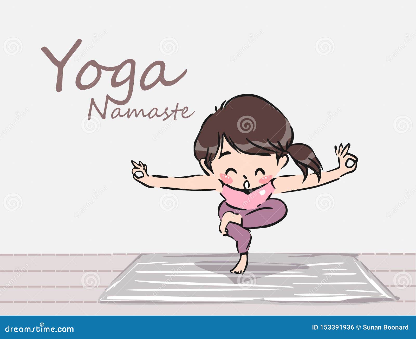The Cute Cartoon Yoga Girl Vector. Stock Illustration - Illustration of  practi, girl: 153391936