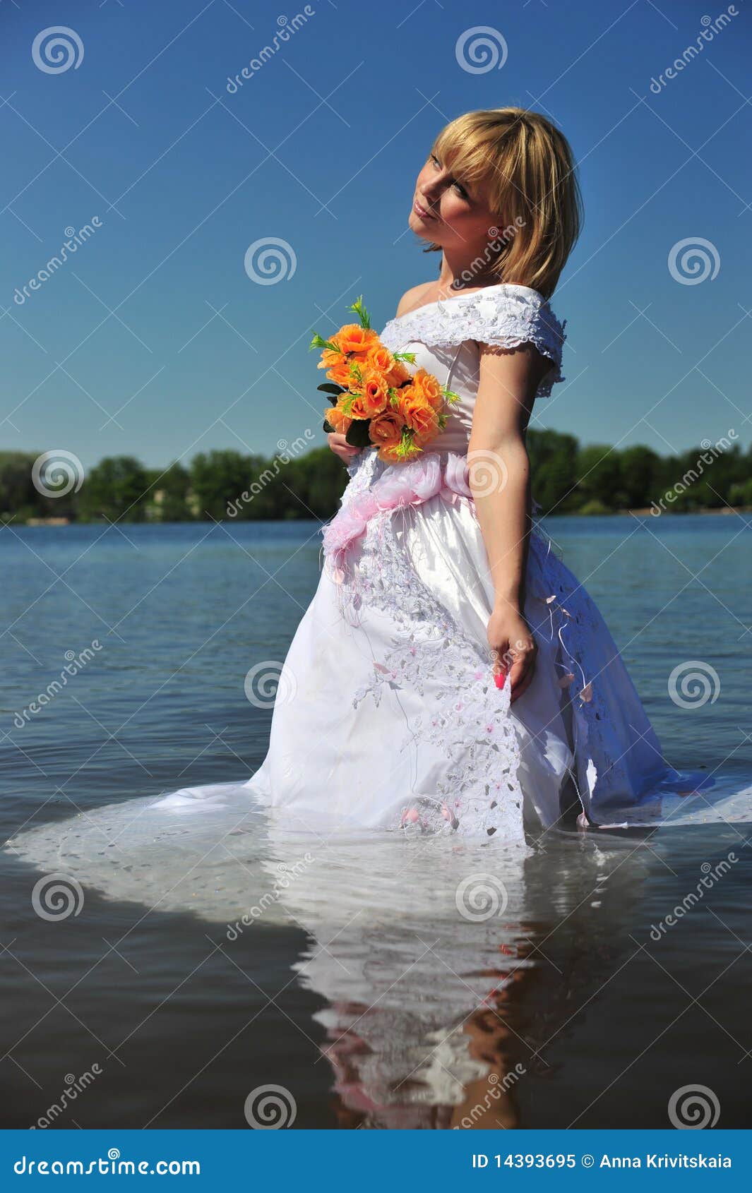 Girl In A Wedding Dress In Water Royalty Free Stock Photo 