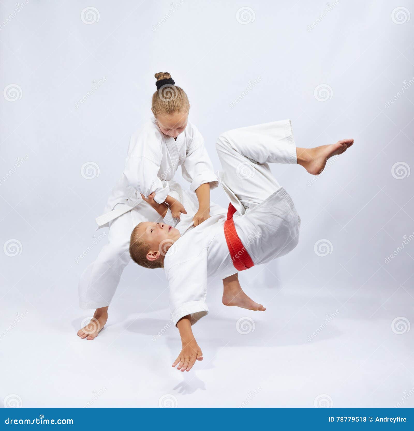 The Girl with a White Belt is Doing Judo Throw Stock Photo Image of