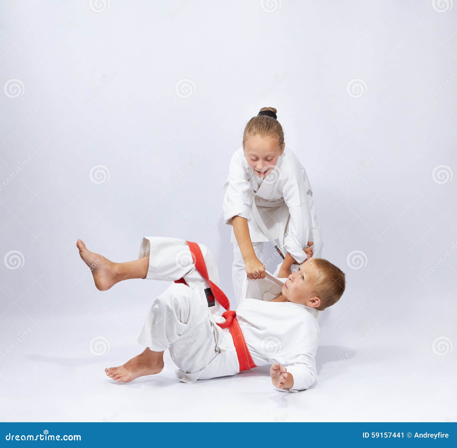 The Girl with a White Belt Makes Throws Judo Stock Image Image of