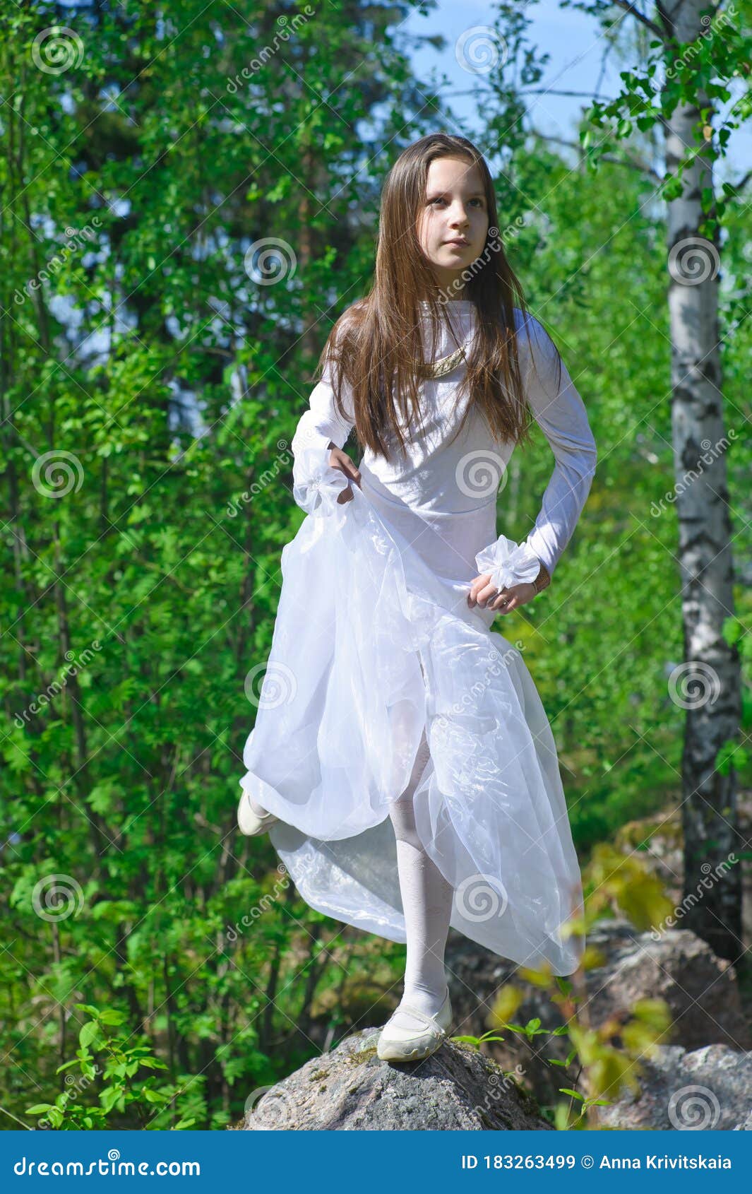 Girl in White Dress in the Woods Stock Image Image of exploring