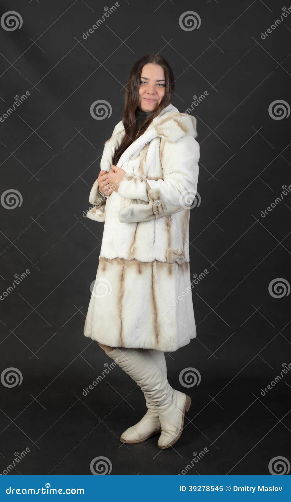 Girl in a white fur coat stock image. Image of portrait 39278545