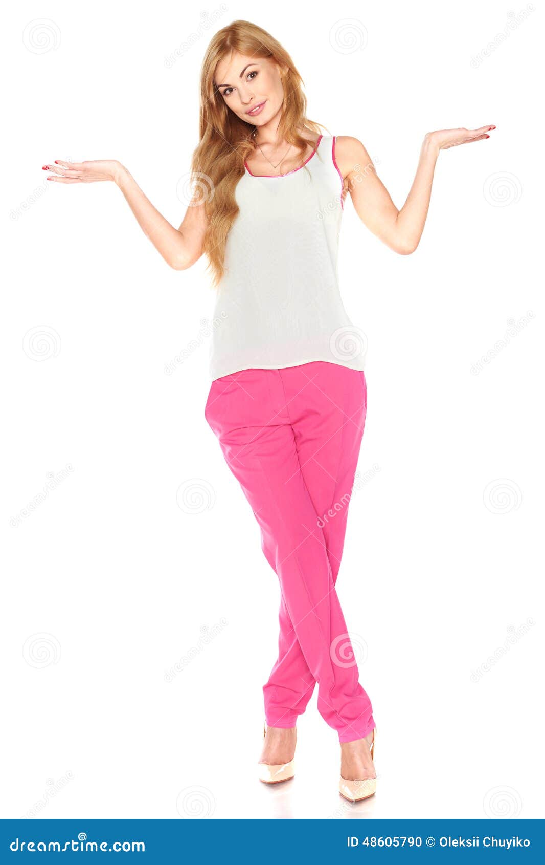 pink pants and white shirt