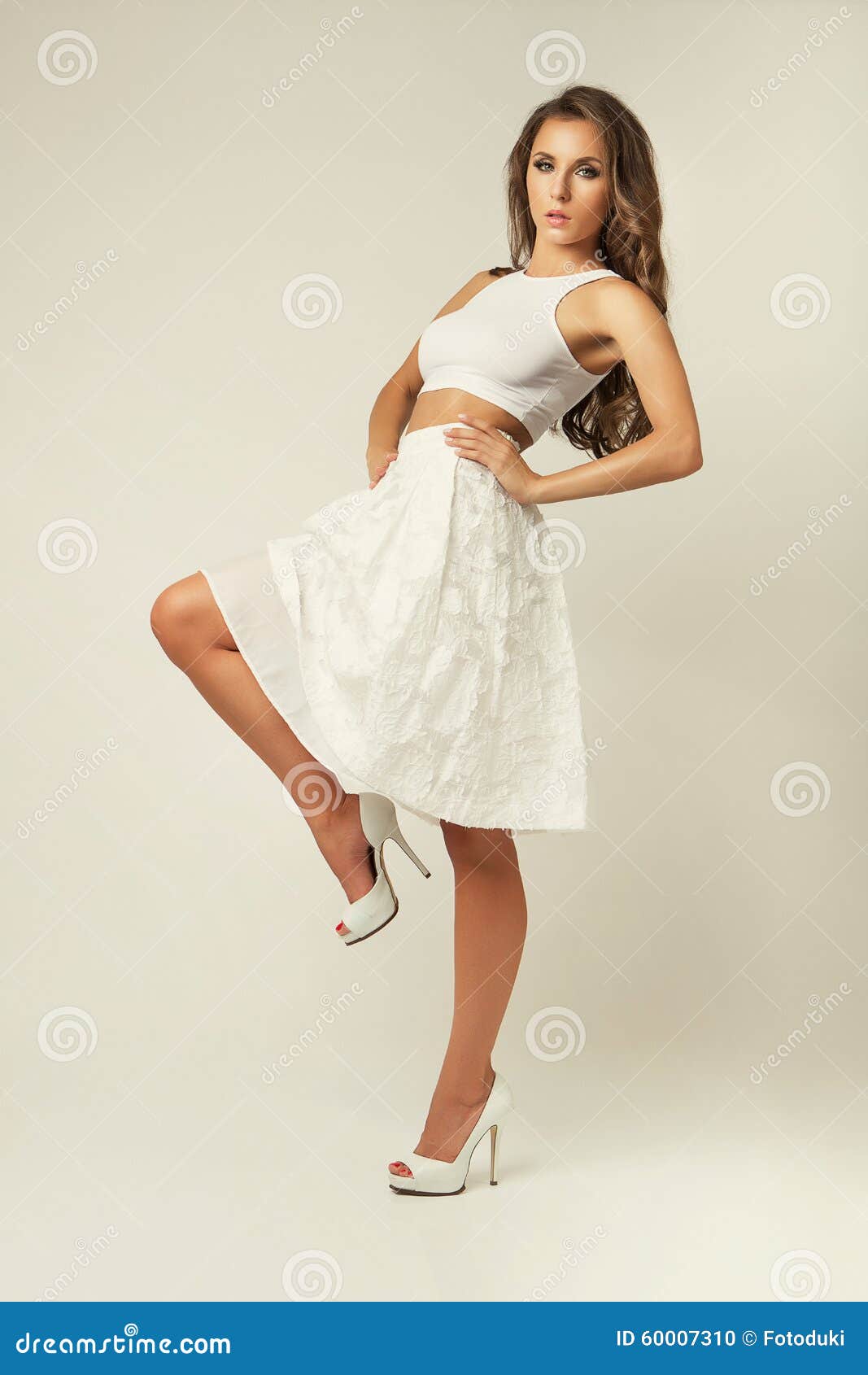 Girl in White Skirt Studio Posing Romantic Stock Photo Image of