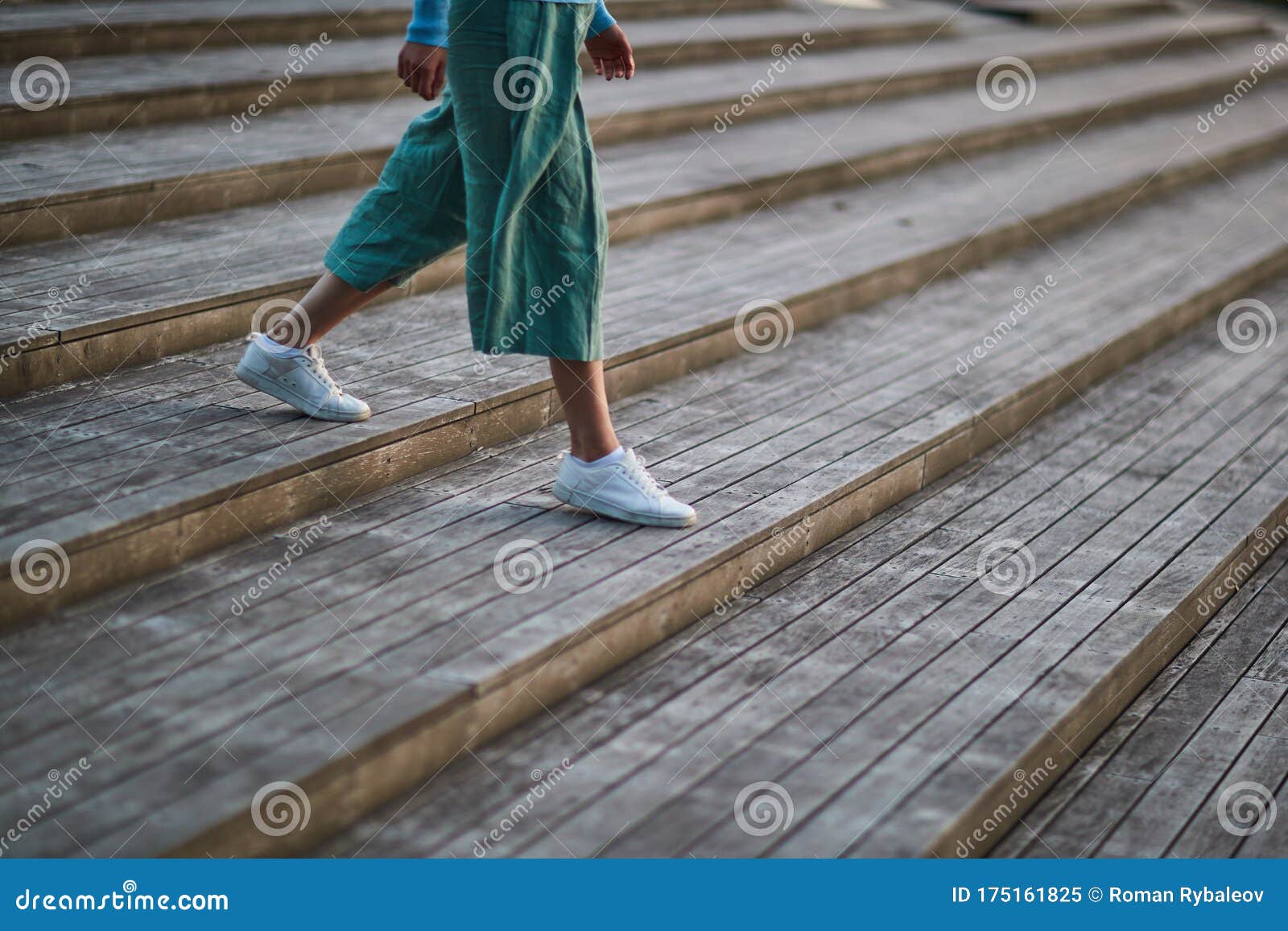 Girl in White Sneakers and Pants Walking on the Stairs Stock Image ...