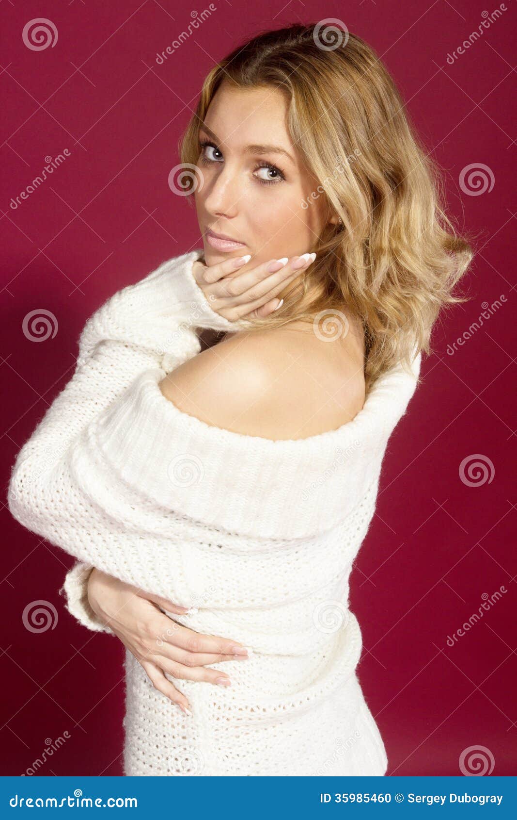 Girl in a White Sweater Bare Shoulder Stock Photo Image of body