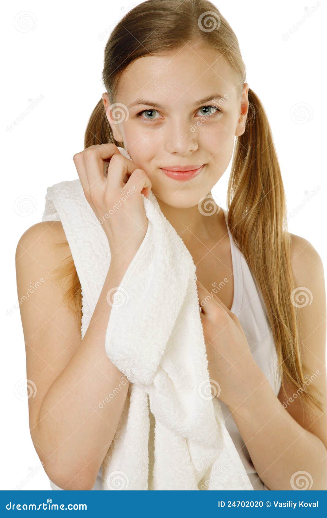 Girl with white towel stock photo. Image of model, joyful 24702020