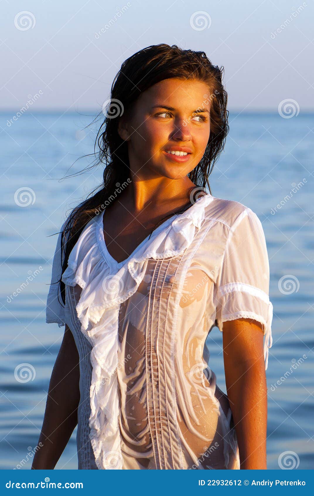 Girl in a White Wet Transparent Dress Stock Photo - Image of