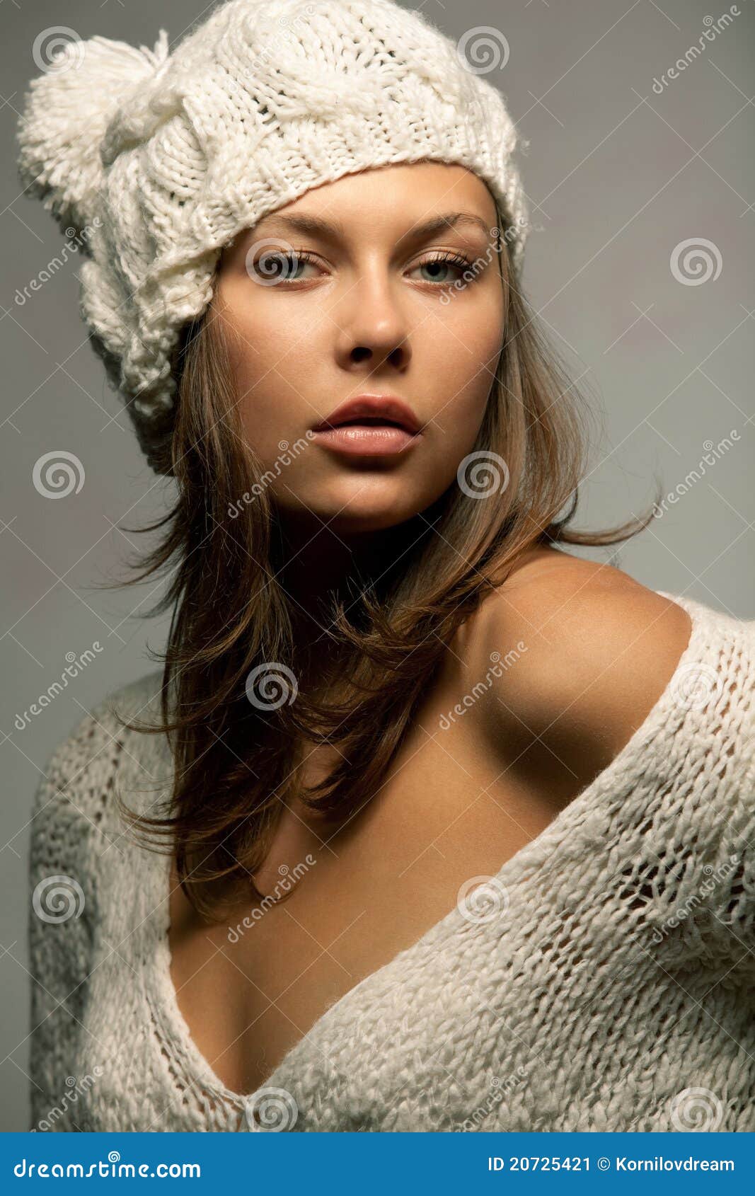 Girl in white wool and cap stock image. Image of casual 20725421