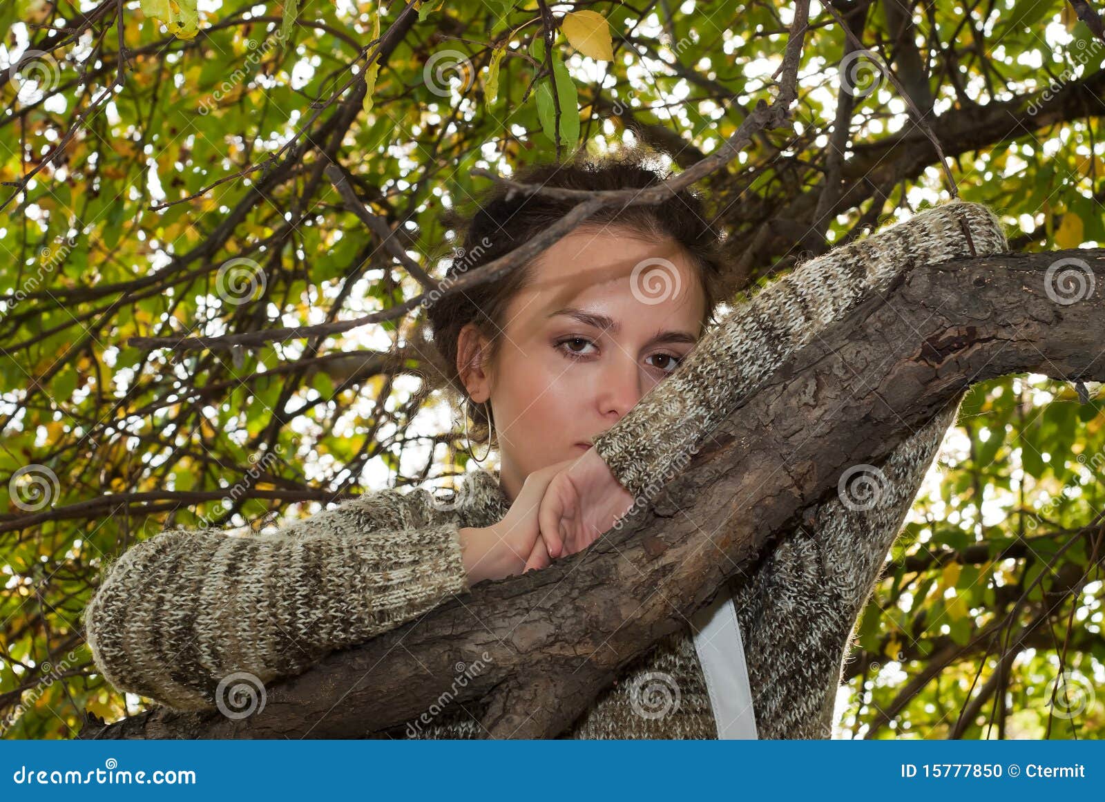 Girl and wild apple tree stock photo. Image of orange - 15777850