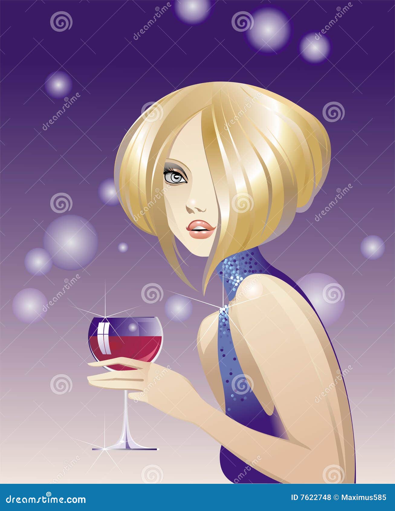 The girl with a wine glass stock vector. Illustration of hands - 7622748